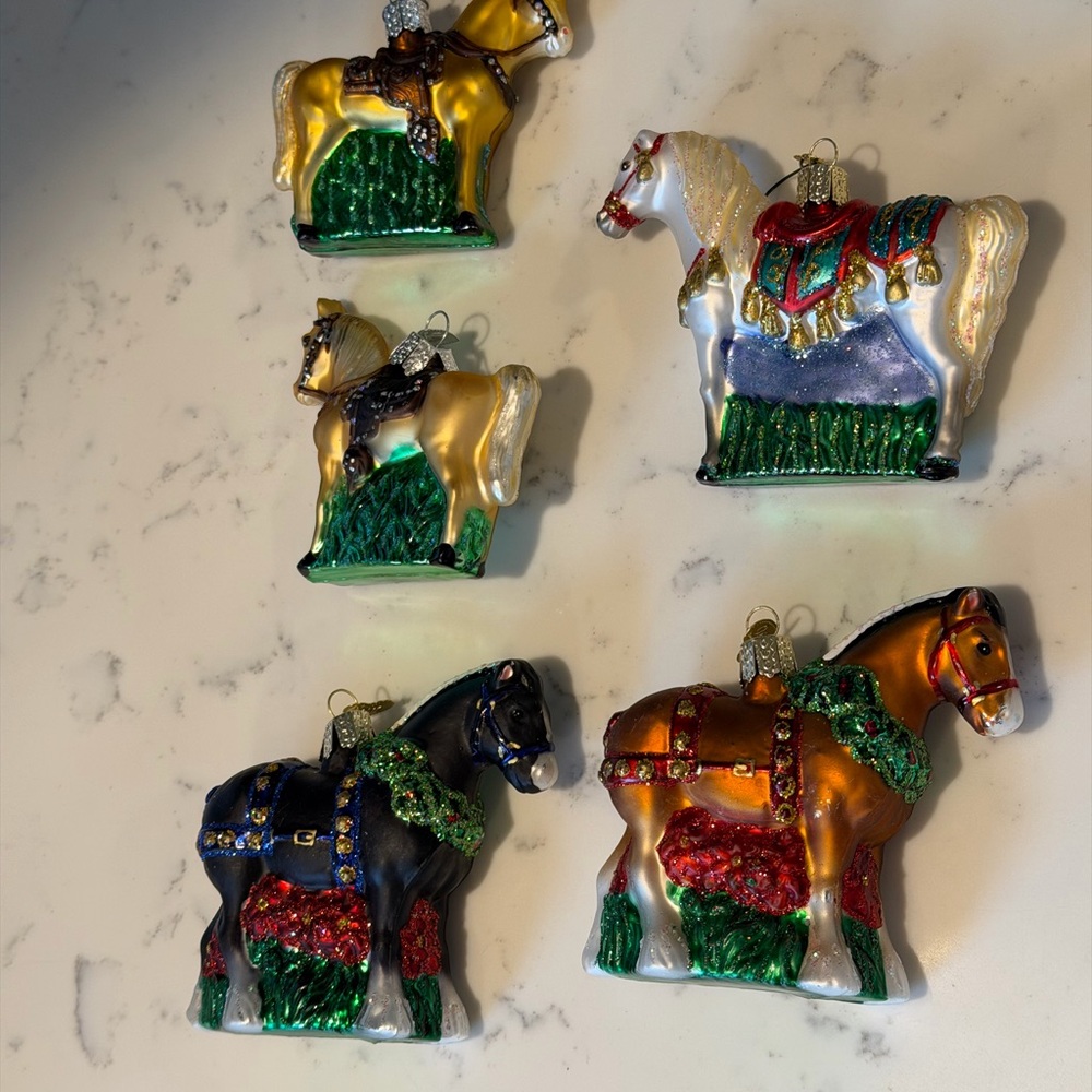 Elegant Old World Christmas Glass Horse Ornaments set of 5